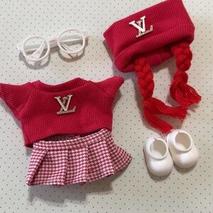 Red LV Labubu Outfit with Accessories
